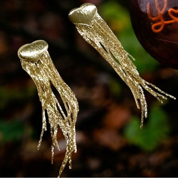 TASSEL FASHION STATEMENT EARRINGS GOLD - Picture 1 of 6